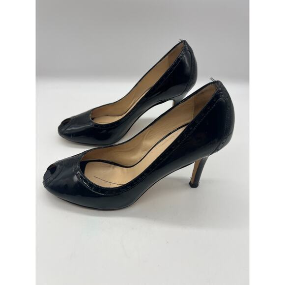 Kate Spade patent leather black round peep toe heels 7.5 Career Preppy - Picture 3 of 10